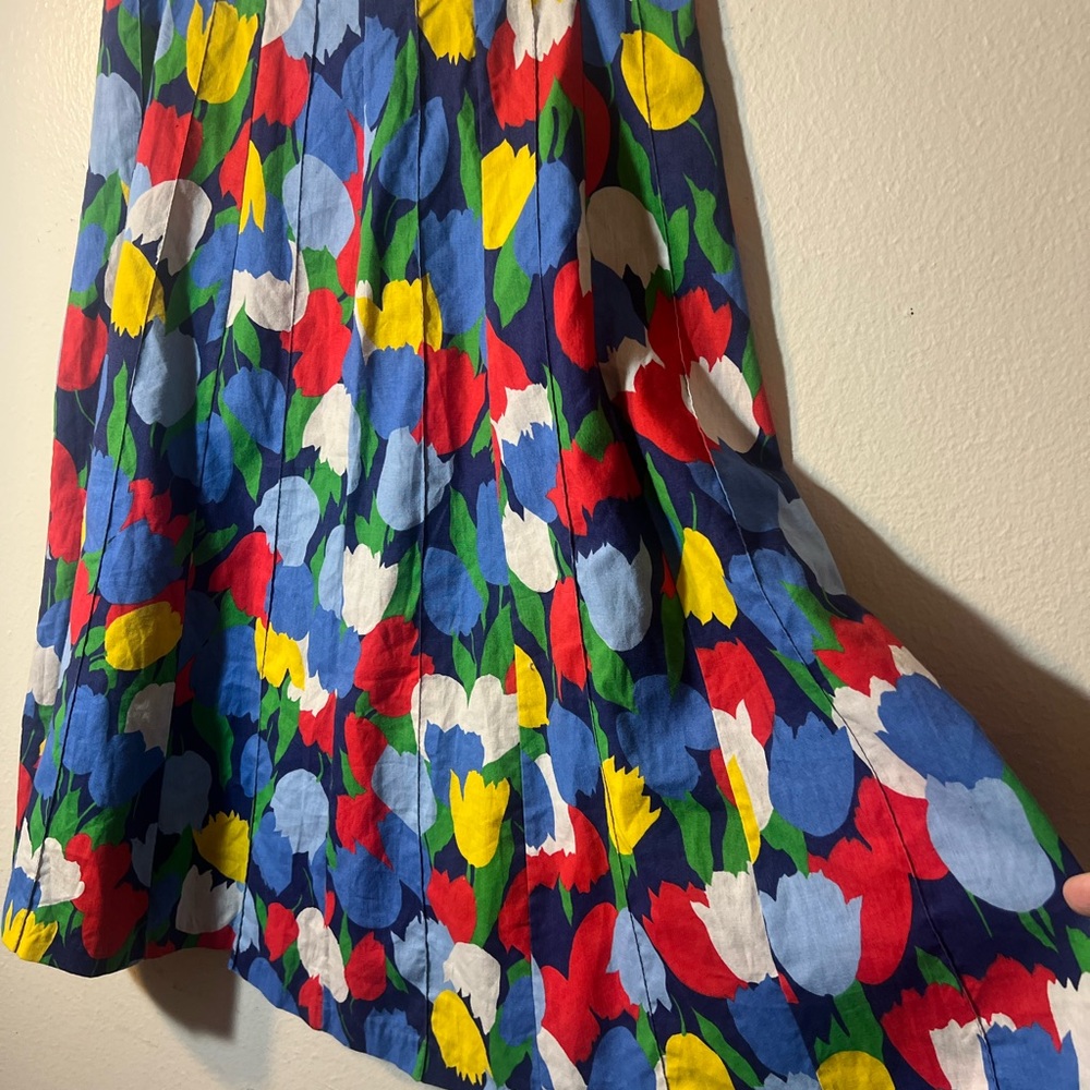 Vintage 70s Cotton Colorful Tulips Print Vintage A-Line Skirt handmade Medium - Picture 3 of 6